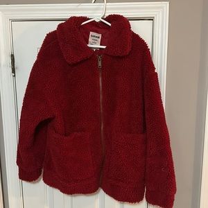 Garage Red Oversized Sherpa Jacket M/L